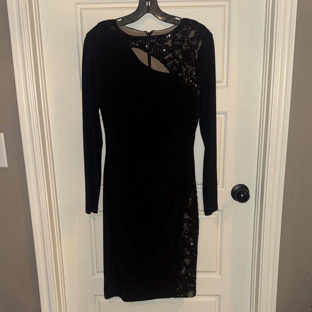 Ralph Lauren Black Long-Sleeve Sequin Lace Cocktail Dress